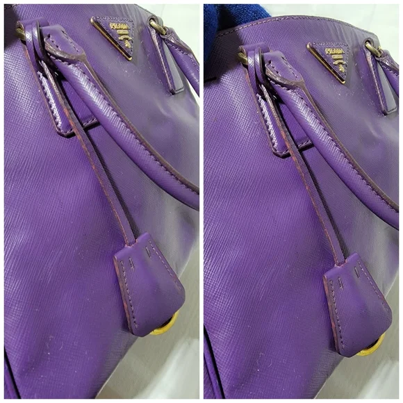 Prada Saffiano Leather Small Galleria Double Zip Tote Satchel Bag Purple - Picture 13 of 15